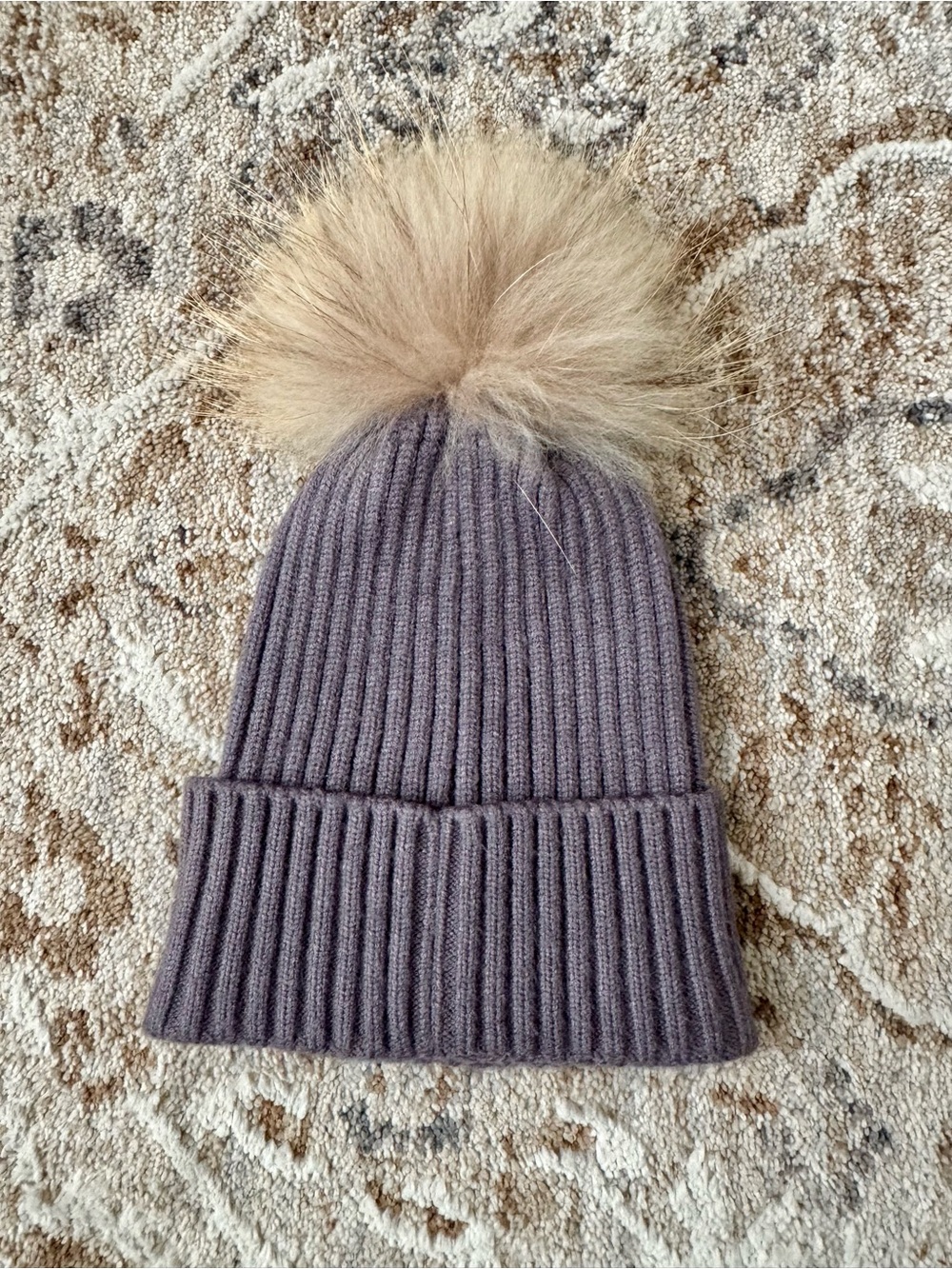 Baby girl Ribbed Knit Beanie with real Fur Pom size 12-18 months